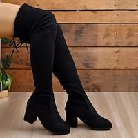 Women's Boots Sock Boots Plus Size Heel Boots Outdoor Daily Over The Knee Boots Block Heel Chunky Heel Round Toe Vintage Elegant Casual Suede Faux Leather Zipper Solid Color Black miniinthebox - thumbnail