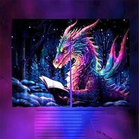 Blacklight Window Curtain UV Reactive Glow in the Dark Trippy Misty Reading Dragon Nature Landscape for Living Room Bedroom Kid's Room Decor Lightinthebox - thumbnail