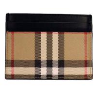 Burberry Sandon Black Canvas Check Printed Leather Slim Card Case Wallet - 78626