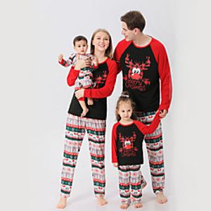 Family Look Christmas Pajamas Striped Deer Print Black Long Sleeve Daily Matching Outfits miniinthebox