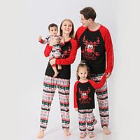 Family Look Christmas Pajamas Striped Deer Print Black Long Sleeve Daily Matching Outfits miniinthebox - thumbnail