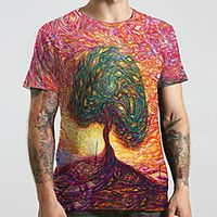 Men's Unisex Tee T shirt 3D Print Graphic Prints Tree Plus Size Print Short Sleeve Casual Tops Basic Designer Big and Tall Rainbow miniinthebox - thumbnail