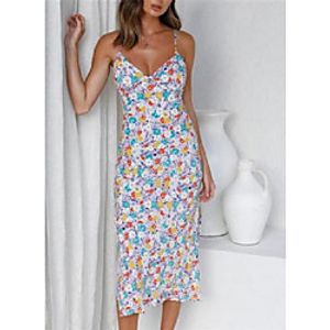 Women's Strap Dress Knee Length Dress Light Blue Sleeveless Flower Spring Summer Casual  Daily 2021 S M L XL Lightinthebox