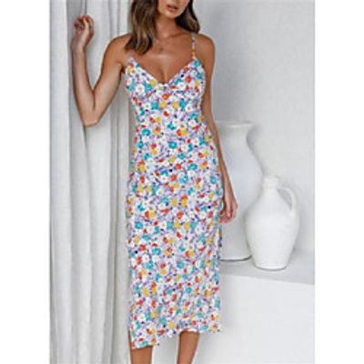 Women's Strap Dress Knee Length Dress Light Blue Sleeveless Flower Spring Summer Casual  Daily 2021 S M L XL Lightinthebox
