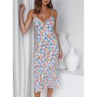 Women's Strap Dress Knee Length Dress Light Blue Sleeveless Flower Spring Summer Casual  Daily 2021 S M L XL Lightinthebox - thumbnail