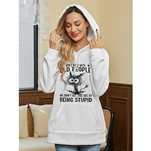Women's Designer Sweatshirt Hoodie Sweatshirt Pullover Active Sportswear Funny Drawstring Front Pocket Print White Pink Blue Cat Letter Casual Sports Hoodie Long Sleeve Top Micro-elastic Fall  Winter Lightinthebox