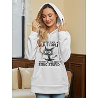 Women's Designer Sweatshirt Hoodie Sweatshirt Pullover Active Sportswear Funny Drawstring Front Pocket Print White Pink Blue Cat Letter Casual Sports Hoodie Long Sleeve Top Micro-elastic Fall  Winter Lightinthebox - thumbnail
