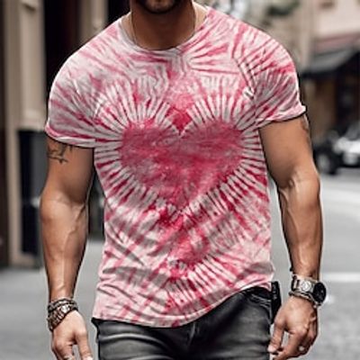 Heart Graphic Tie Dye Daily Designer Casual Men's 3D Print T shirt Tee Valentine's Day Holiday Going out Valentine's Day T shirt Pink Red  White Purple Short Sleeve Crew Neck Shirt Spring  Summer Lightinthebox