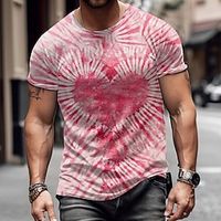 Heart Graphic Tie Dye Daily Designer Casual Men's 3D Print T shirt Tee Valentine's Day Holiday Going out Valentine's Day T shirt Pink Red  White Purple Short Sleeve Crew Neck Shirt Spring  Summer Lightinthebox - thumbnail