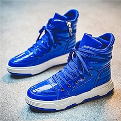 Men's Sneakers High Top Sneakers Walking Casual Athletic PU Slip Resistant Lace-up Black White Blue Fall miniinthebox