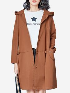 Solid Loose Hooded Trench Coat for Women