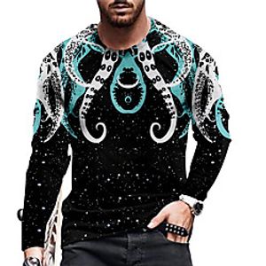 Men's Unisex T shirt 3D Print Graphic Prints Octopus Crew Neck Daily Holiday Print Long Sleeve Tops Casual Designer Big and Tall Black miniinthebox