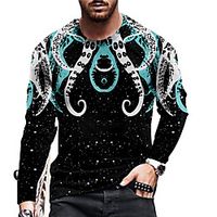 Men's Unisex T shirt 3D Print Graphic Prints Octopus Crew Neck Daily Holiday Print Long Sleeve Tops Casual Designer Big and Tall Black miniinthebox - thumbnail