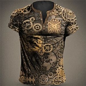 Men's Henley Shirt Graphic Mechanical Parts Henley Clothing Apparel 3D Print Outdoor Daily Short Sleeve Button-Down Print Fashion Designer Comfortable Lightinthebox