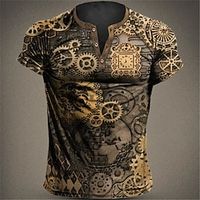 Men's Henley Shirt Graphic Mechanical Parts Henley Clothing Apparel 3D Print Outdoor Daily Short Sleeve Button-Down Print Fashion Designer Comfortable Lightinthebox - thumbnail