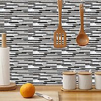 imitation retro ceramic tile kitchen sticker waterproof and oilproof black and white striped flake self-adhesive decorative wall sticker 15cm30cm6pcs miniinthebox - thumbnail