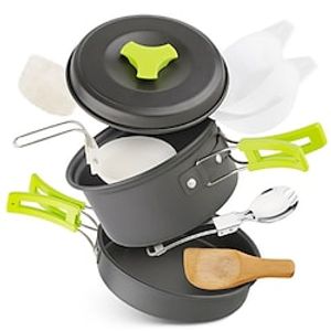 Camping Cookware Kit 12 Pcs Backpacking Gear Hiking Fishing Outdoors Cooking Equipment Ultralight Cooking Set with Compact Durable Pot Pan Bowls Folding Spork Nylon Bag Lightinthebox