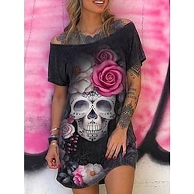 Women's T Shirt Dress Casual Dress Shift Dress Graphic Floral Print Cold Shoulder Mini Dress Fashion Modern Daily Vacation Short Sleeve Loose Fit Black Summer Spring S M L XL XXL Lightinthebox
