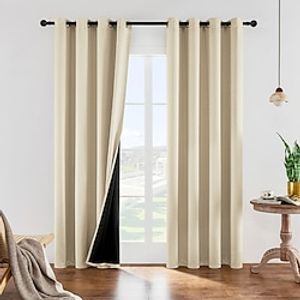 100% Blackout Window Curtain Panels Cold Full Light Blocking Drapes Solid Colored for Livingroom Bedroom Nursery Drop Thermal Insulated Draperies Lightinthebox
