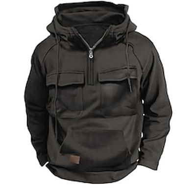 Men's Hoodie Quarter Zip Hoodie Black Army Green Blue Gray Hooded Plain Patchwork Pocket Sports  Outdoor Daily Holiday Streetwear Cool Casual Spring   Fall Clothing Apparel Hoodies Sweatshirts  miniinthebox