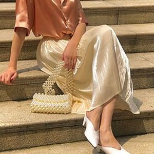 Women's Skirt Swing Midi Polyester Khaki Red Beige White Skirts Summer Pleated Without Lining Fashion Casual Daily Weekend One-Size  Loose Fit Lightinthebox