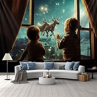 Christmas Children Reindeers Hanging Tapestry Wall Art Xmas Large Tapestry Mural Decor Photograph Backdrop Blanket Curtain Home Bedroom Living Room Decoration miniinthebox - thumbnail
