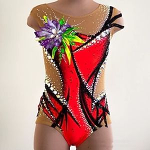 Rhythmic Gymnastics Leotards Artistic Gymnastics Leotards Women's Girls' Leotard Mesh Spandex High Elasticity Handmade Sleeveless Competition Dance Rhythmic Gymnastics Artistic Gymnastics Red Lightinthebox