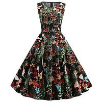 Audrey Hepburn Retro Vintage 1950s Cocktail Dress Mexican A-Line Dress Floral Dress Women's Costume Vintage Cosplay Cinco de Mayo Fiesta Sleeveless Dress Carnival miniinthebox - thumbnail