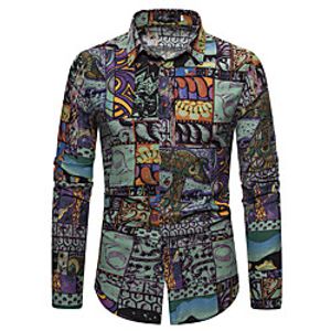 Men's Shirt Other Prints Graphic Long Sleeve Casual Tops Ethnic Style Black miniinthebox