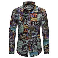 Men's Shirt Other Prints Graphic Long Sleeve Casual Tops Ethnic Style Black miniinthebox - thumbnail
