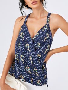 YOINS Calico Crossed Front Design Hight-low Hem V-neck Sleeveless Cami