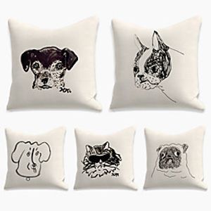 5 pcs Linen Pillow Cover, Animal Square Zipper Polyester Traditional Classic miniinthebox