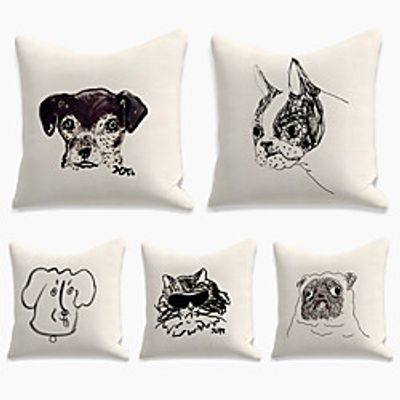 5 pcs Linen Pillow Cover, Animal Square Zipper Polyester Traditional Classic miniinthebox