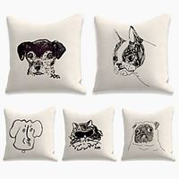 5 pcs Linen Pillow Cover, Animal Square Zipper Polyester Traditional Classic miniinthebox - thumbnail