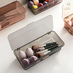 Makeup Brush Storage Box, Dressing Table Beauty Egg Eye Shadow Brush Storage Box, Rectangular Transparent Dust-proof Belt Cover Storage Box miniinthebox
