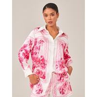 Printed Straight-Cut Stand Collar Shirt