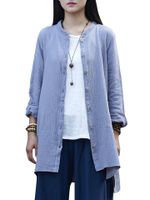 Vintage Pure Color Button Fly Long Sleeves Shirts For Women