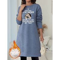 Women's Sweatshirt Dress Mini Dress Sherpa Fleece Lined Warm Outdoor Vacation Going out Crewneck Print Cat Letter Regular Fit Black Pink Blue S M L XL XXL Lightinthebox - thumbnail