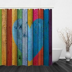 Shower Curtain with Hooks for Bathroom,Colorful Painted Wood Shower Curtain Plank Rustic Farmhouse Wooden Vintage Barn Door Bathroom Decor Set Polyester Waterproof 12 Pack Plastic Hooks Lightinthebox