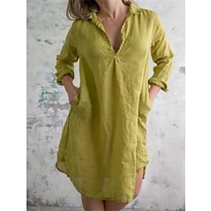 Women's Casual Dress Shirt Dress Linen Dress Mini Dress White Blue Long Sleeve Pure Color Pocket Winter Fall Spring Shirt Collar Fashion Daily Fall Dress 2022 S M L XL 2XL Lightinthebox