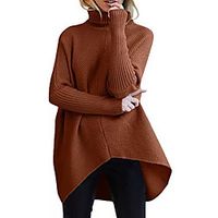 Women's Stylish Vintage Style Knitted Solid Color Pullover Sweater Long Sleeve Sweater Cardigans Turtleneck Fall Winter White Black Wine miniinthebox - thumbnail