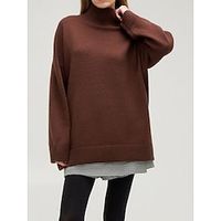 Women's Turtleneck Sweater Ribbed Knit Oversized Solid Color Pullover Jumper Stylish Casual Outdoor Daily Fall Winter White Royal Blue Lightinthebox - thumbnail
