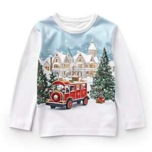 Christmas Boys 3D Train Tee Shirt Long Sleeve 3D Print Fall Winter Sports Fashion Streetwear Polyester Kids 3-12 Years Crew Neck Outdoor Casual Daily Regular Fit miniinthebox