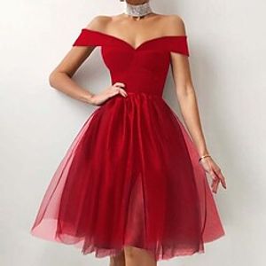 Women's Party Dress Homecoming Dress Swing Dress Mini Dress Black Red Sleeveless Pure Color Mesh Summer Spring Fall Off Shoulder Fashion Party Spring Dress 2023 S M L XL miniinthebox