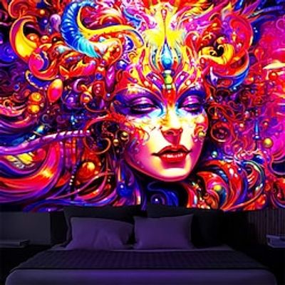 Blacklight Tapestry UV Reactive Glow in the Dark Trippy Woman Misty Party Carnival Hanging Tapestry Wall Art Mural for Living Room Bedroom Lightinthebox