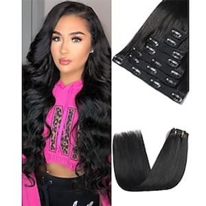 Clip in Hair Extensions Real Human Hair Premium 120g 7pcs Human Hair Clip in Extensions Natural Black Color Soft Hair Extensions Real Human Hair Clip ins Double Weft Straight Lightinthebox
