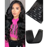 Clip in Hair Extensions Real Human Hair Premium 120g 7pcs Human Hair Clip in Extensions Natural Black Color Soft Hair Extensions Real Human Hair Clip ins Double Weft Straight Lightinthebox - thumbnail