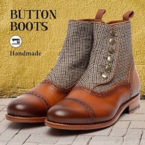 Men's Boots Button Boots Retro Formal Shoes Brogue Walking British Daily PU Warm Comfortable Wear Resistance Booties / Ankle Boots Zipper Brown Fall Winter miniinthebox