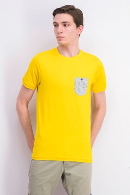Mens Stripe Side Pocket Tee Yellow Mens Stripe Side Pocket Tee Yellow