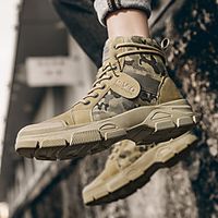 Men's Boots Lace up Work Boots Casual Vintage British Daily Outdoor Pigskin Breathable Non-slipping Wear Proof Gray Khaki Black Camouflage Fall miniinthebox - thumbnail
